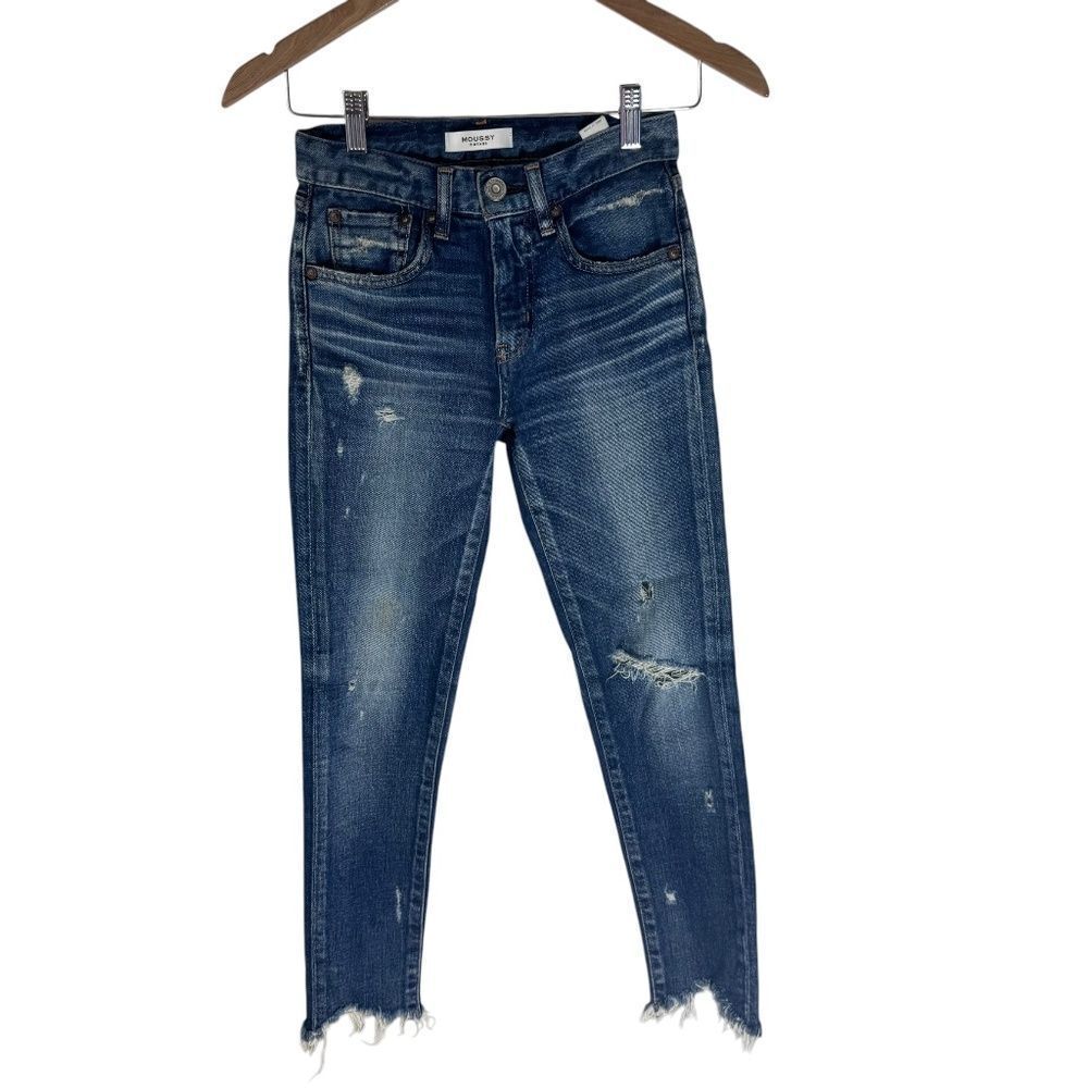 Moussy Vintage Jeans Raw Uneven Hem Skinny High‎ Rise Sz 23